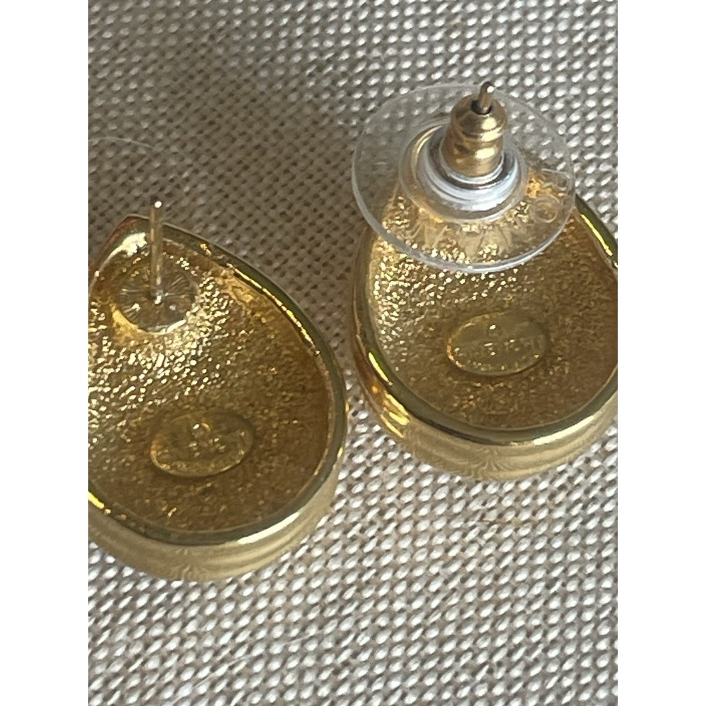 Givenchy Vintage Gold Tone Teardrop Large Rhinestone Stud Earrings Classy - Picture 5 of 6